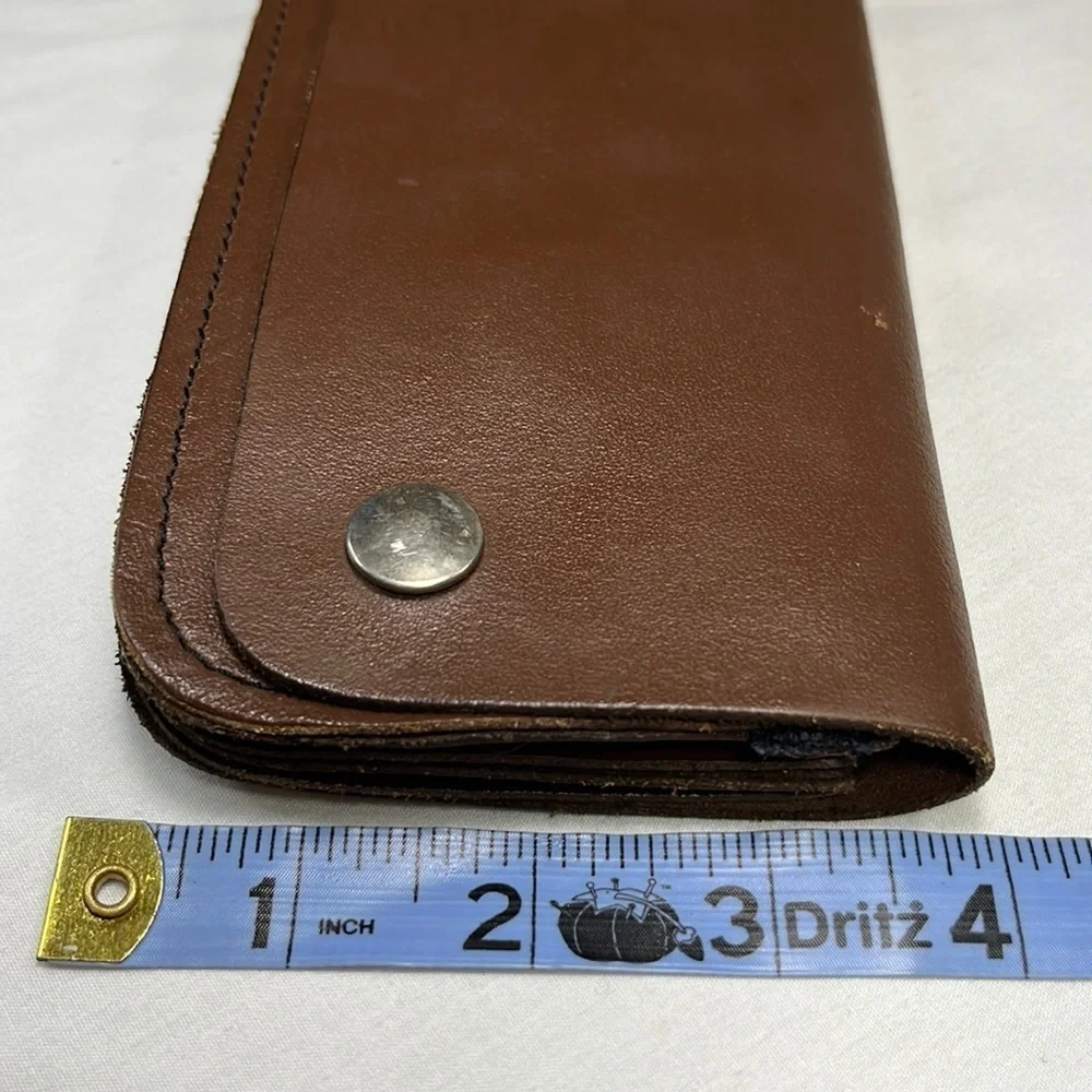 Biker Wallet Brown Leather Fold Over with Snaps